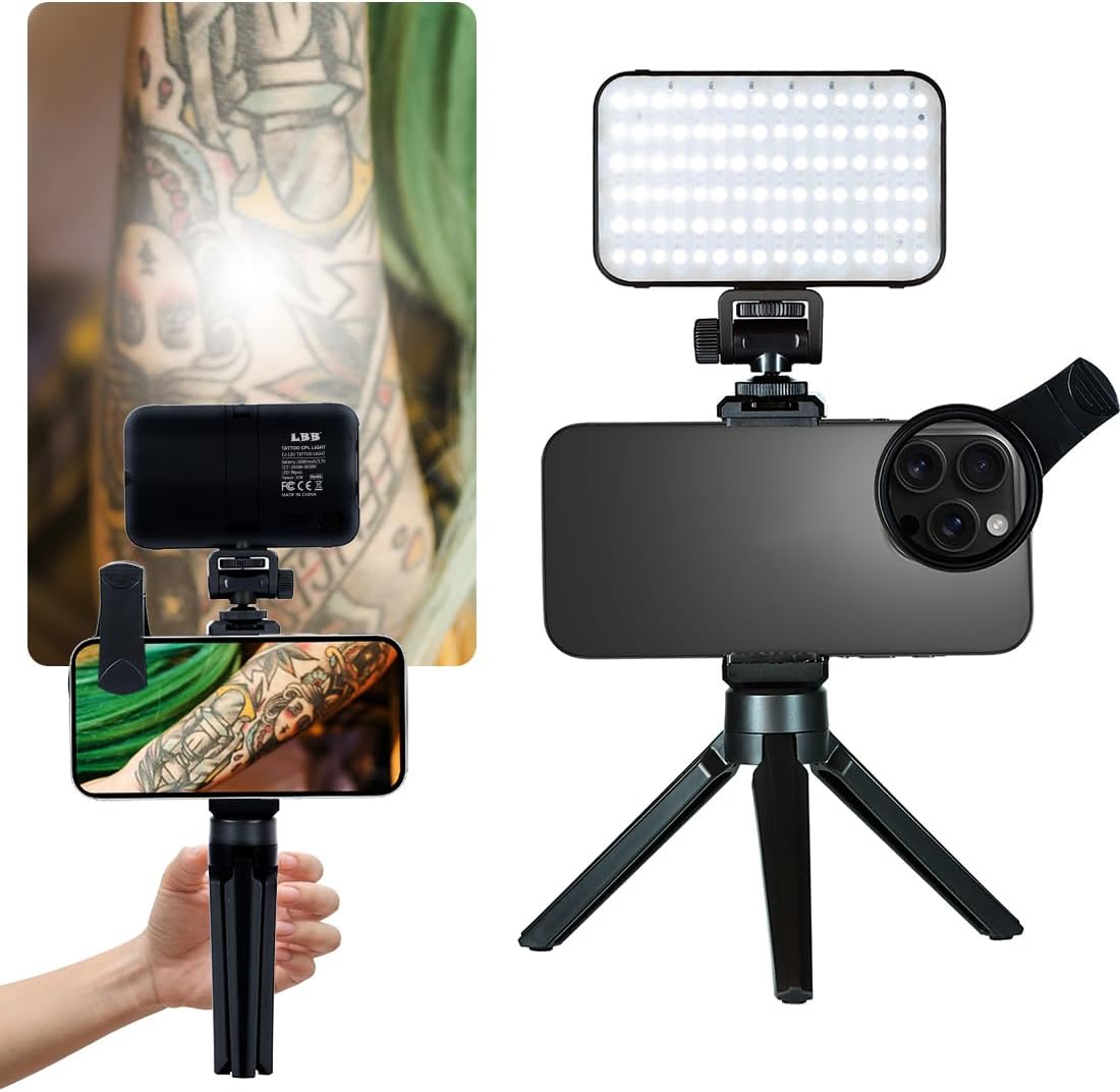 Tattoo Light 96 Tattoo Vision Light with 52mm Polarizing CPL Lens - Adjustable Brightness, 360° Rotatable Clip, Perfect for Video Calls, Tattoo Lighting & Reflective Removal Taking Tattoo Photos