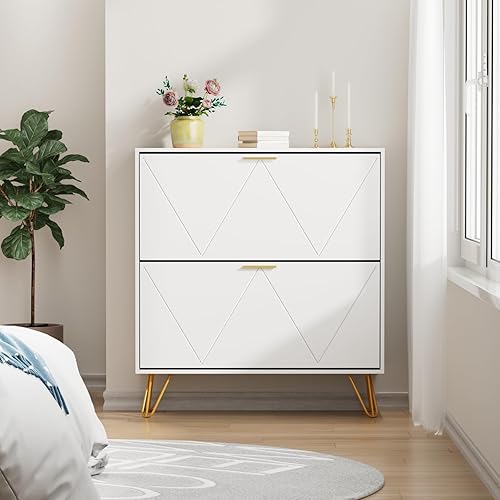 Miniatura 3 de CARPETNAL Armario de zapatos delgado para entrada, armario de almacenamiento de zapatos blanco con 2 cajones abatibles, armario estrecho para