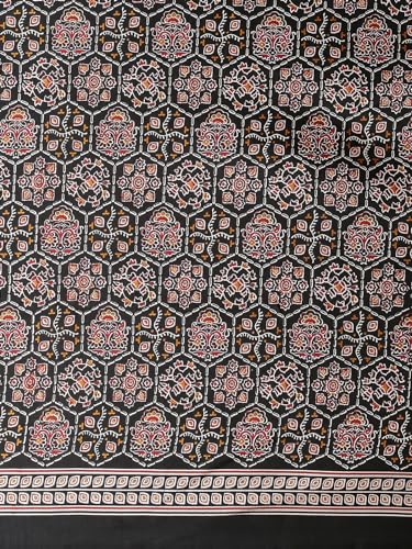 Image of SAREE MALL Women's Ajrak Block Print Dola Silk Saree With Unstitched Blouse Piece