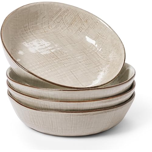 famiware Moonlight Pasta Bowls Set of 4, 32oz Serving Bowls for Kitchen, Soup Bowl with Linen Finish, Large Stoneware Bowls for Festivals, Housewarming, Dinnerware, Summer Sand