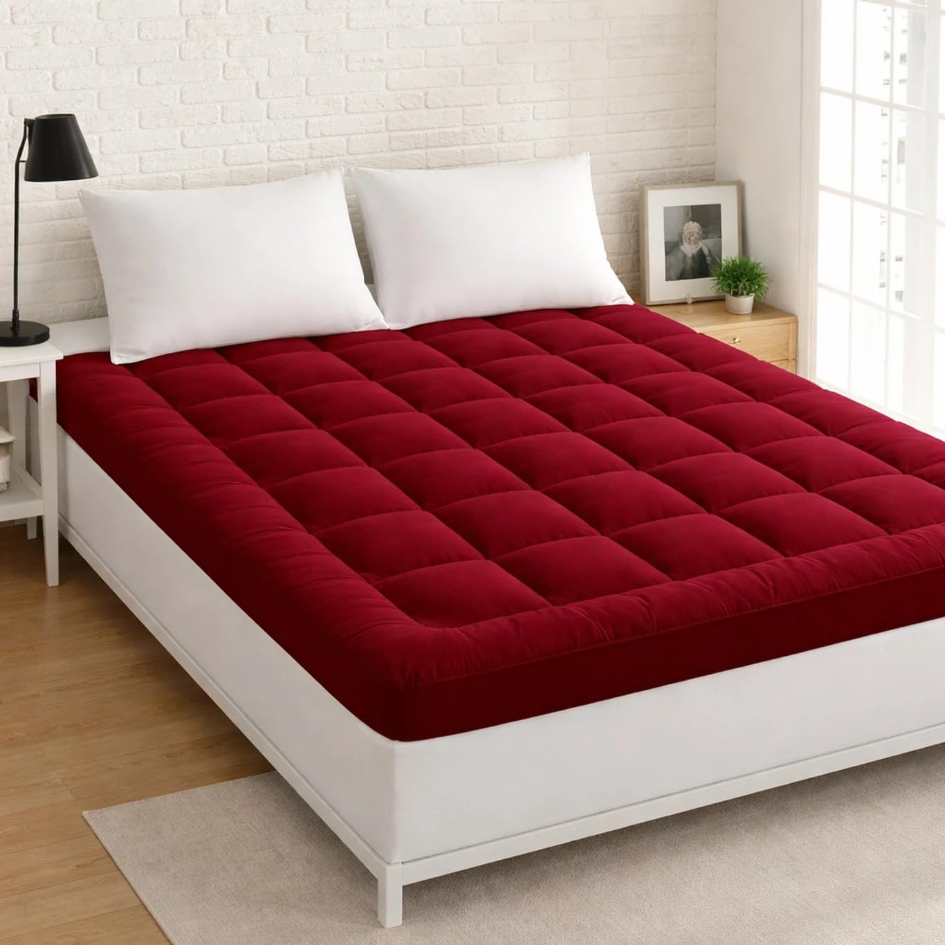 Hotel Quality Mattress Topper 72 x 72 Inch King Size Quilted Maroon-image-33