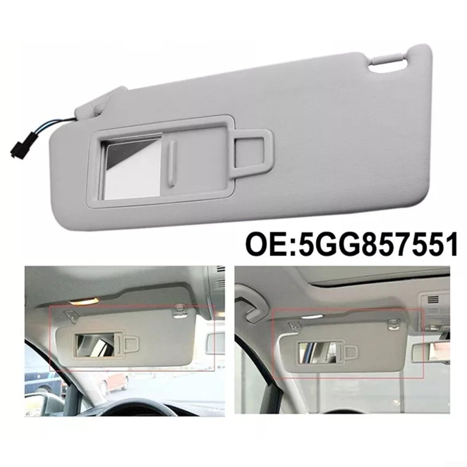 Auto Anteriore Sinistra Parasole Con Specchio Trucco, Per Golf MK7 Per Jetta T-Cross Per Passat B8 5GG857551, Plastica Grigio