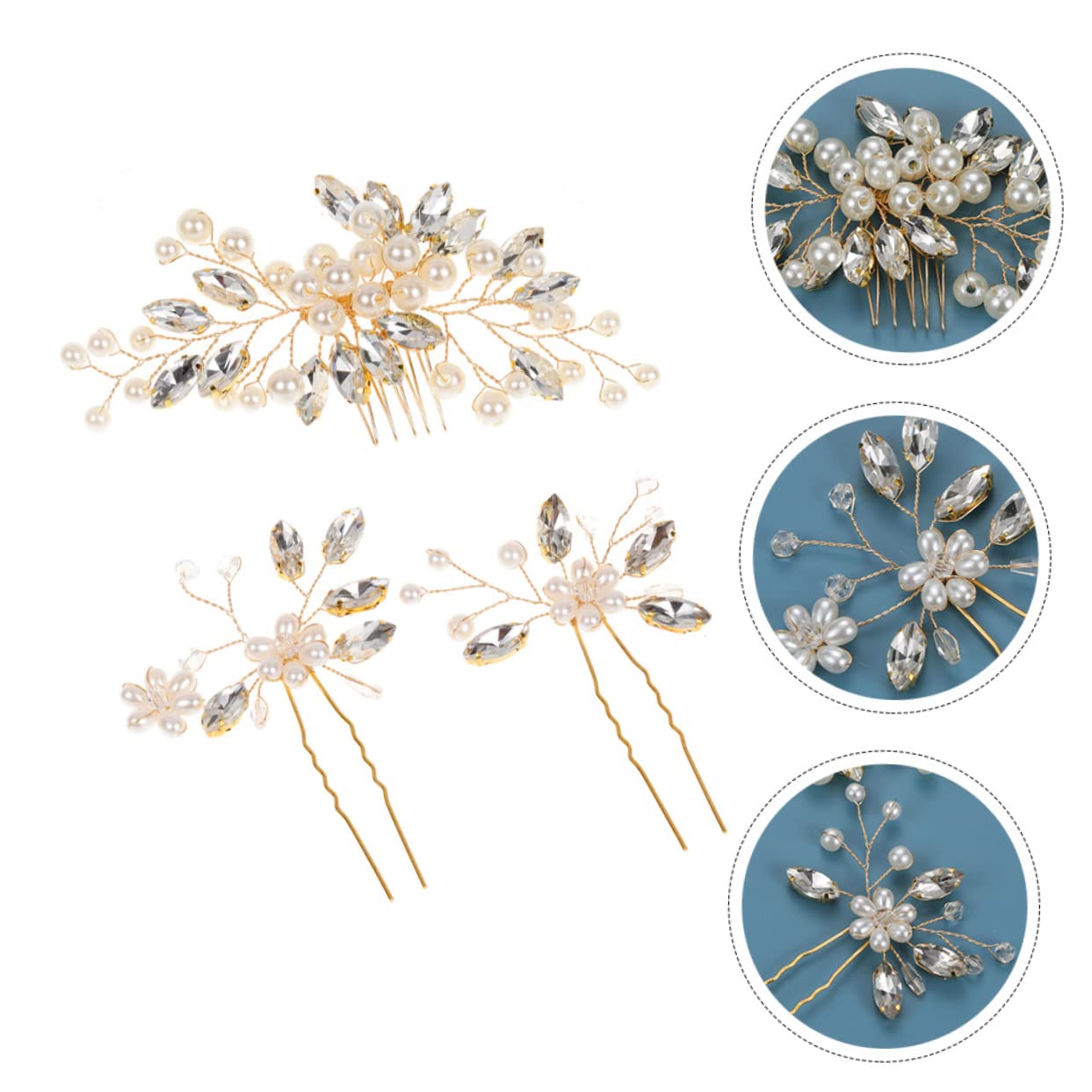 MAGICLULU 4 Sätze Haarnadel Hochzeit Braut Haarkamm Haarschmuck Haarspangen Haarklammer Tiara braut kopfschmuck dekorative Kopfbedeckung Pferdeauge schmücken einstellen Zubehör Zinklegierung