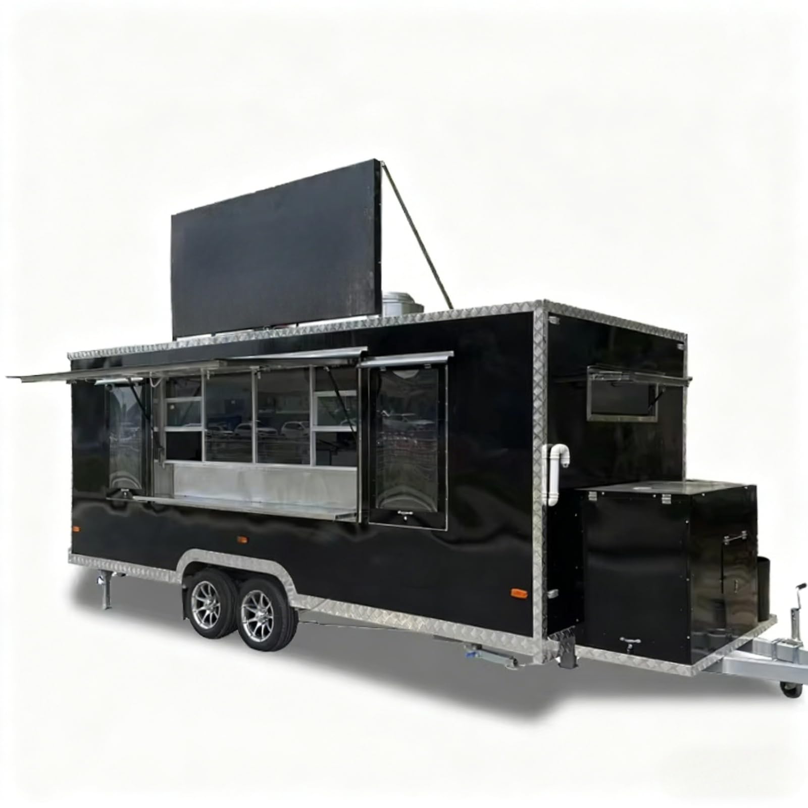 Camion alimentari mobili in vendita, 15FT completamente attrezzato Food Truck & Concession Trailer in vendita - Cucina mobile con griglia e frigorifero per caffè, hamburger, gelateria