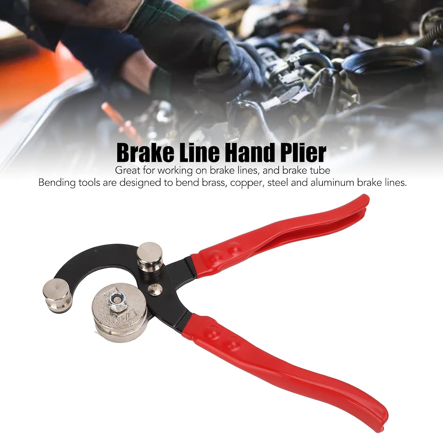 4 in 1 Tube Bending Plier, Brake Line Bending Tool for 1/4in 5/16in 3/16in 3/8in Tubing, 90° Bendable Alloy Steel Brake Tube Bender with Dual Size Adapters for Copper Aluminum Stee