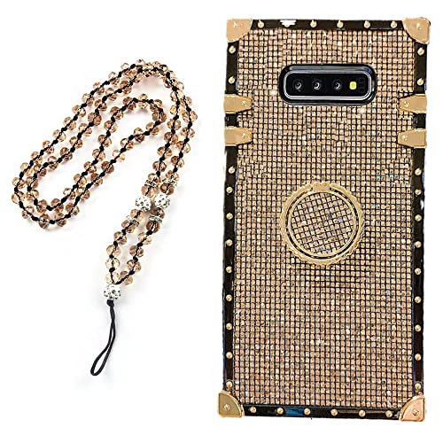 KAPADSON for Samsung Galaxy s10 Plus Luxury Bling Cute Gold Corner Soft Shock-Absorption Phone Case s10+ Cover with Strap Holder- Gold
