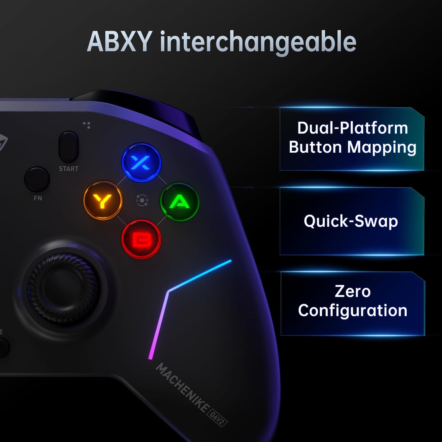 Machenike G6V2PE Wireless Controller for PC/Switch/iOS/Android, TMR Joysticks & Triggers,1000Hz Polling Rate, RGB Remappable Buttons, 1000mAh Battery, Voice Coil Motor [macintosh]