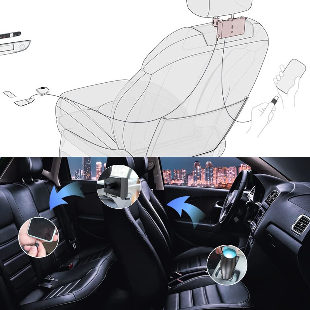 Caja de estación de carga retráctil para asiento trasero de coche, cargador de coche 2 en 1, adaptador de cargador de coche máximo de 65 W para carga de asiento delantero y trasero, base de