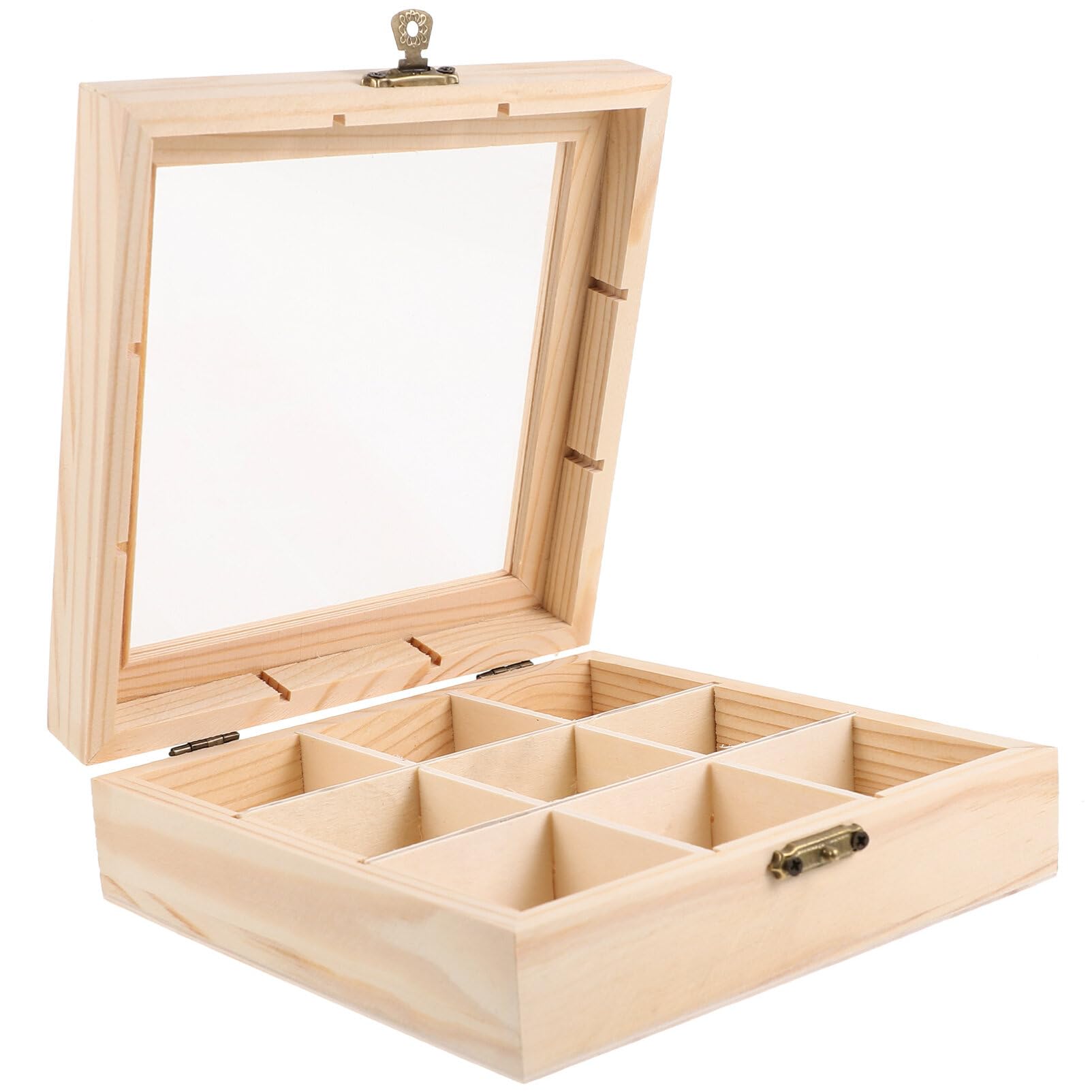 Garneck Household Bamboo Tea Organizer Wooden Tea Bag Box With 9 Grid Multifunctional Tea Storage Box Stackable Holder Box for Candies Chocolates Tea Bags Coffee Bags Jewelry Hairpins Etc.