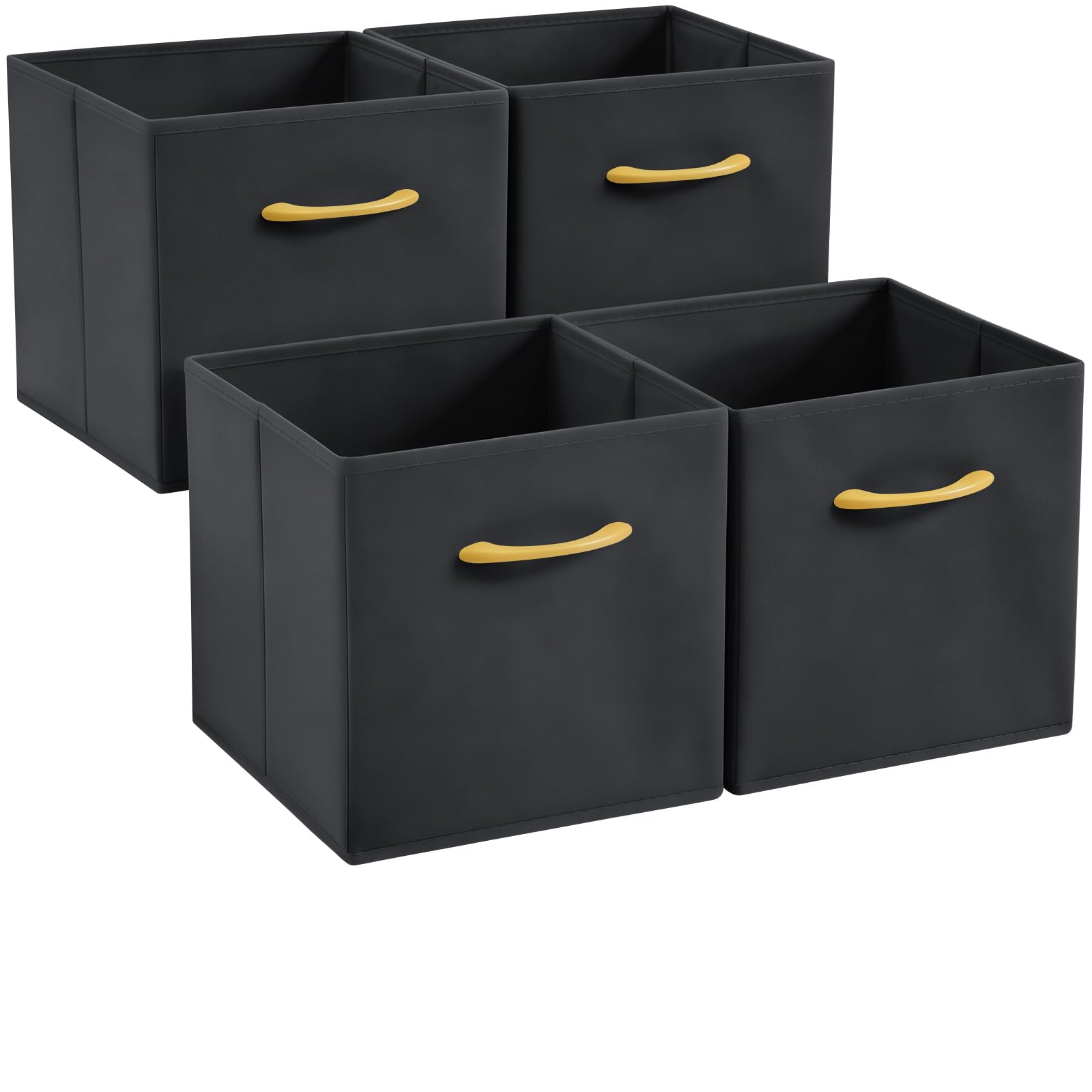 Hibtn Set of 4 Foldable Storage Box, Fabric with Handles Storage Cubes And Cloth Storage Organizer Drawer For Closet And Toys Storage,33 x 38 x 33 cm, Dark Gray