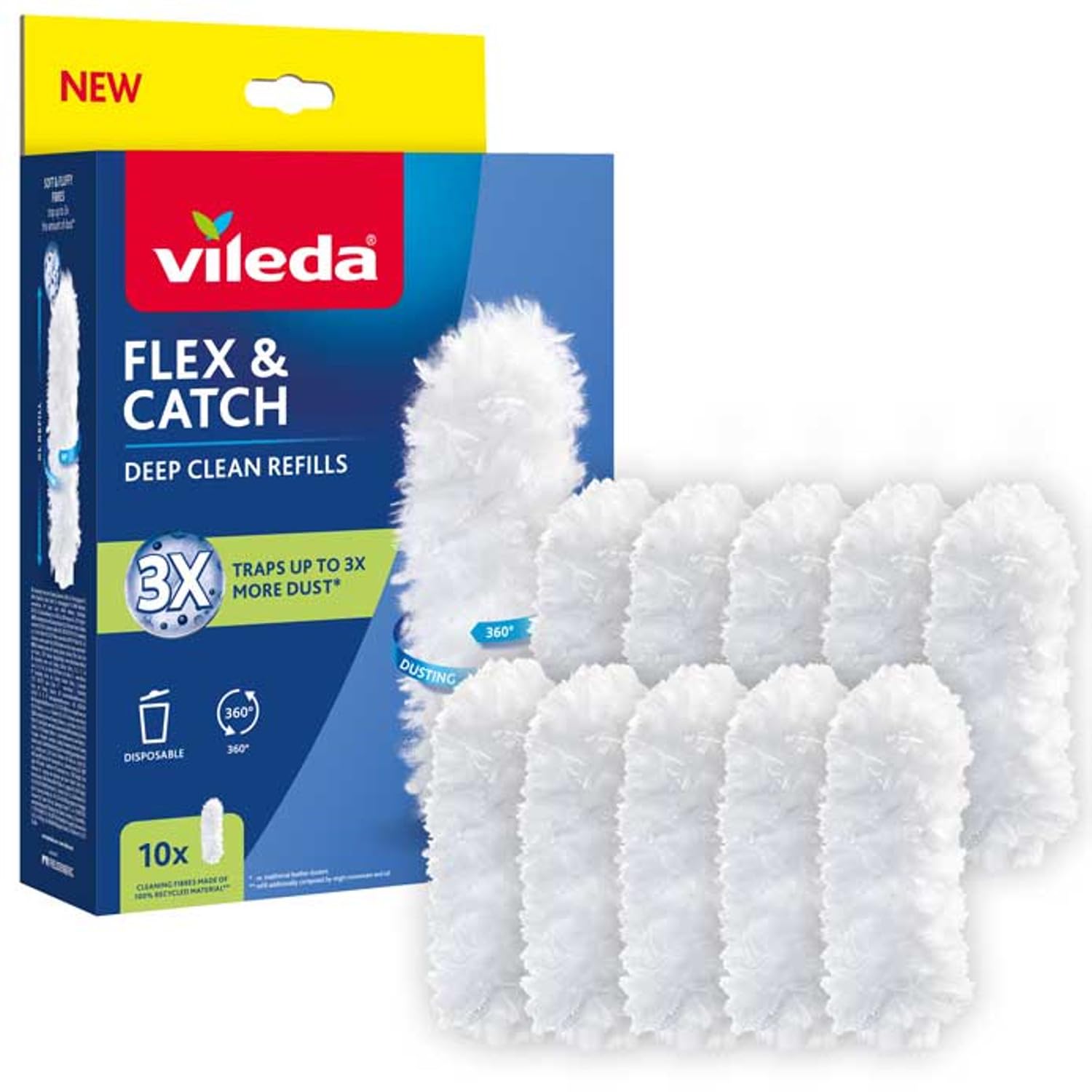 Vileda White Ileda Flex & Catch Spare Parts 5 Pieces Flex & Catch Replacement Dust Cleaning Tool Flex & Catch Soft Microfiber Refill, 360° Cleaning (10)