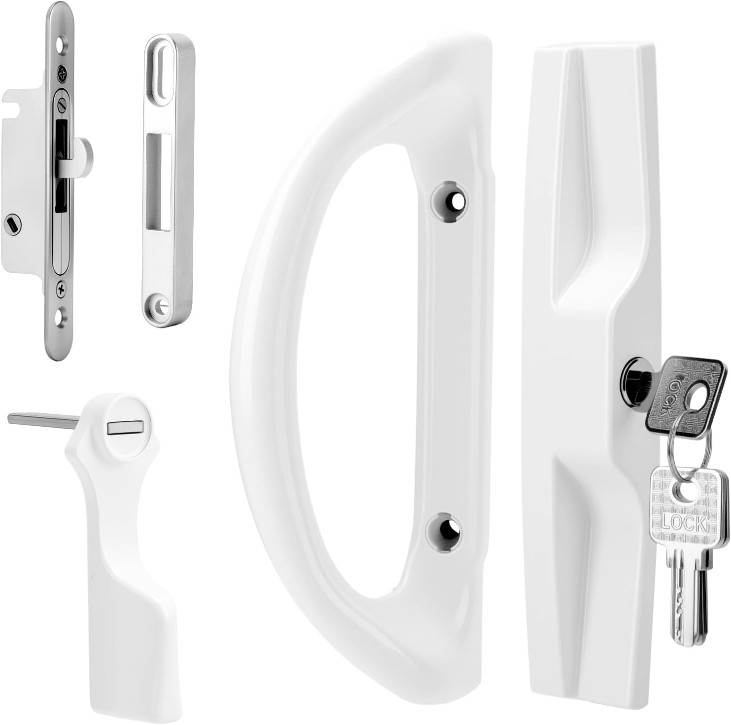 Gugxiom Sliding Patio Door Handle Set with Mortise Lock, Replacement Handle Lock Set Fits Door Thickness from 1-1/2" to 1-3/4", 3-15/16”Screw Hole Spacing, 45 Degree Keyway