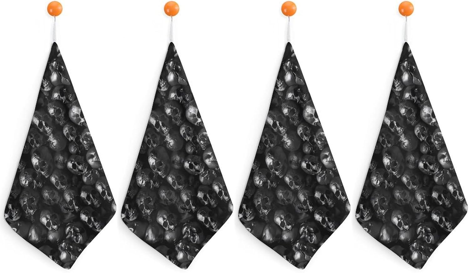 Black Skull Head Hand Towels for Bathroom Kitchen Towels Small Towel Handkerchiefs with Hanging Loop 4PCS