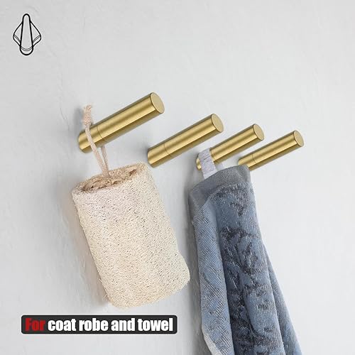 Miniatura 3 de JQK Ganchos de pared dorados de acero inoxidable 304, para colgar abrigos, batas, sombreros, toallas, color dorado cepillado, paquete de 4,