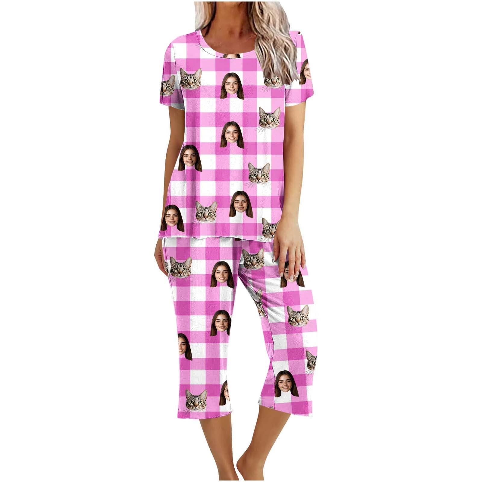 Custom Pajamas for Women 2 Piece Set with Photos, Couple Pet Face Personalized Gifts, Customized Womens Pjs Sets