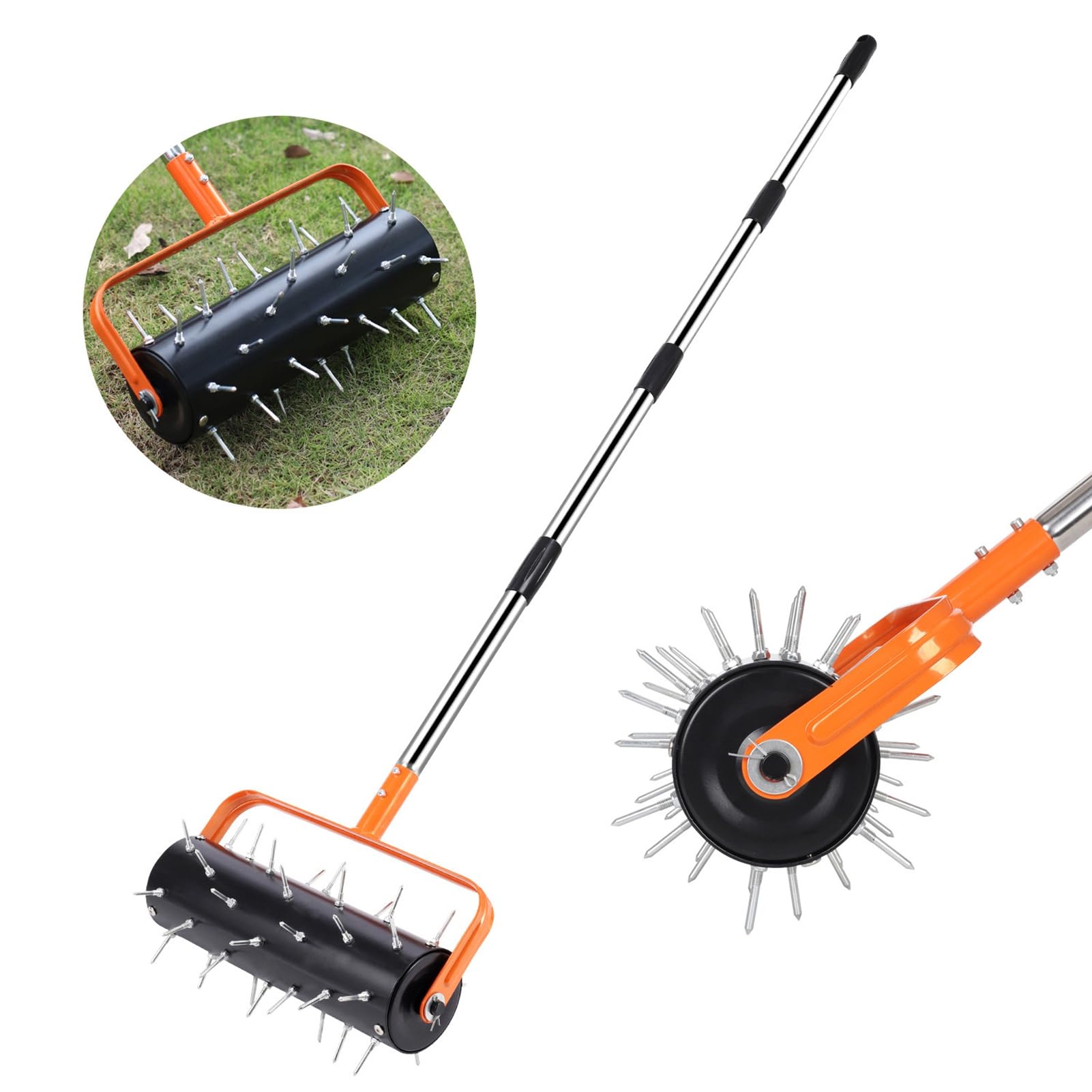 Fockety Aireador de Césped con Ruedas, Herramienta Manual para Airear Césped de Alta Resistencia, Aireador Estable de Acero Inoxidable con 42 Puntas para Jardines, Patios y Huertos