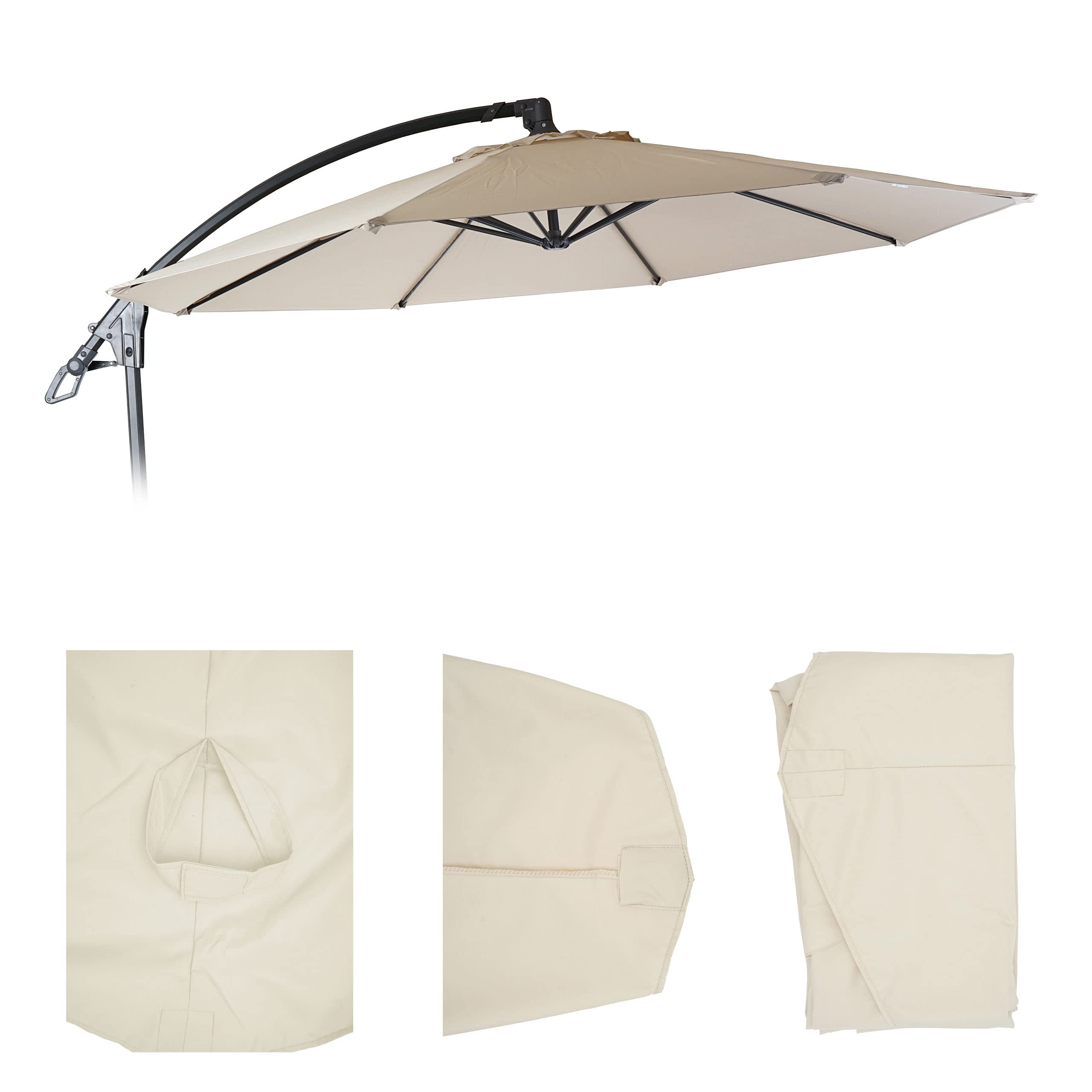 Mendler Ersatz-Bezug für Deluxe Ampelschirm HWC-D14, Sonnenschirmbezug rund Ø 3m - Creme ohne Flap