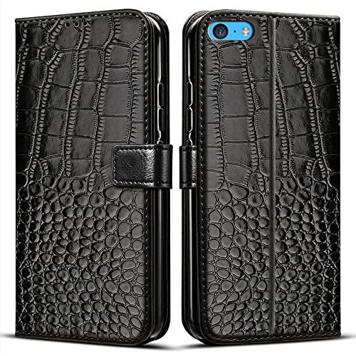 BIIULHCI Phone Case for iPhone 5C,Premium Leather Wallet Full Cover with Card Slots and Kickstand,Flip Protective Case for iPhone 5C Black