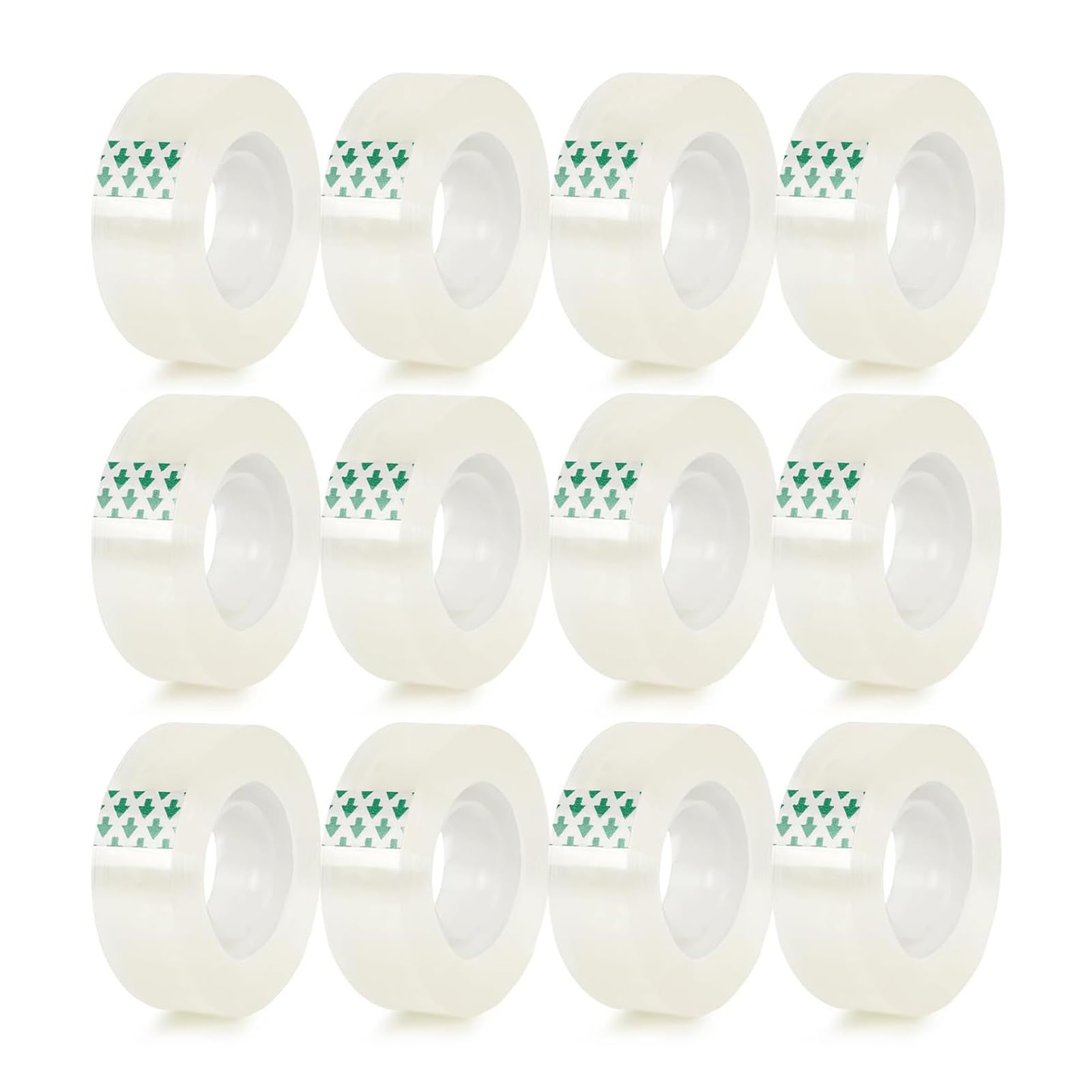 Uqezagpa 12 Rolls Clear Tape Refills for Dispenser Easy Tear by Hands Tape Refills for Wrapping School and Home Supplies Gift Wrapping