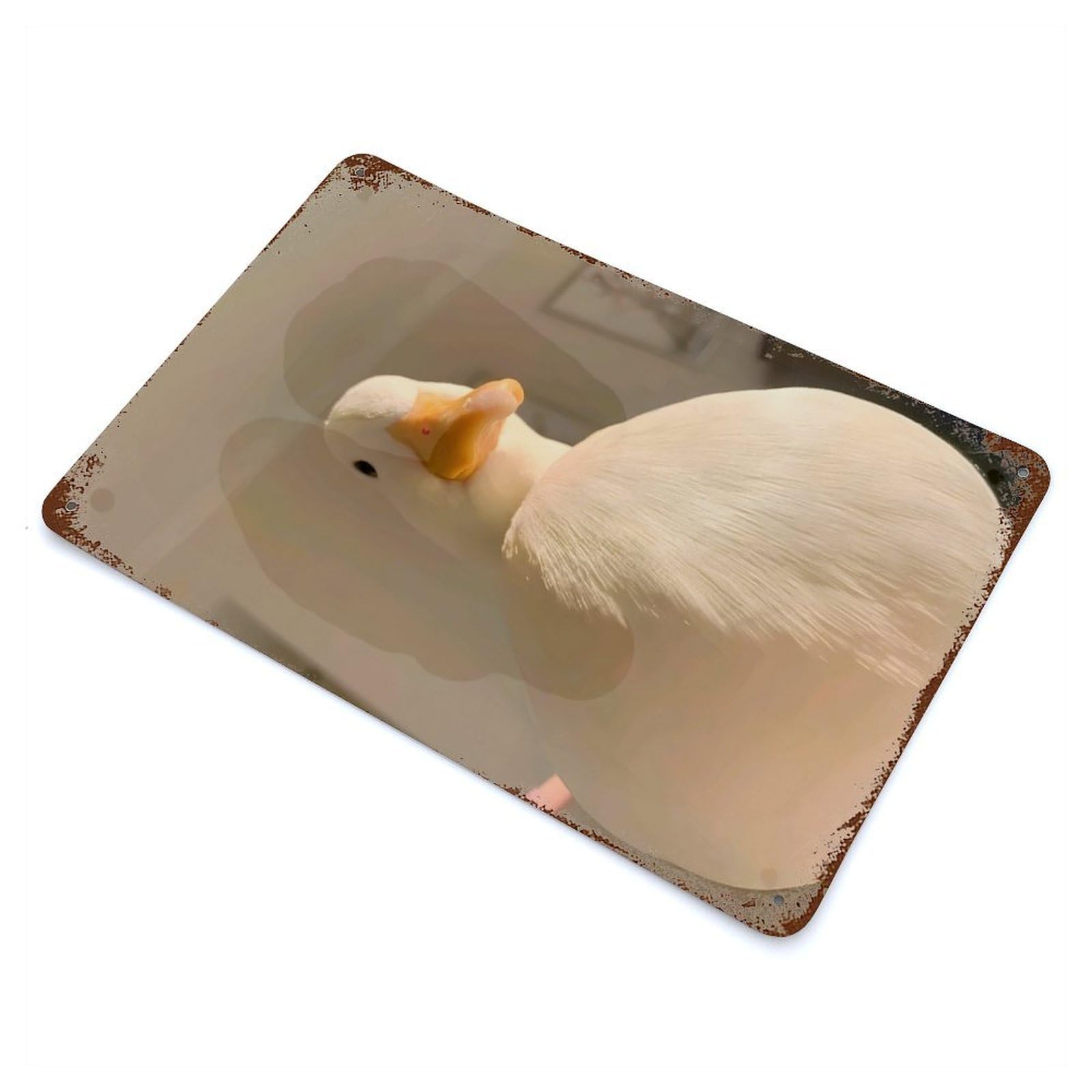 Garage Style White Duck Decorative Tin Sign 11.8"x7.9", Rustic Home Decor for Bar And Workshop