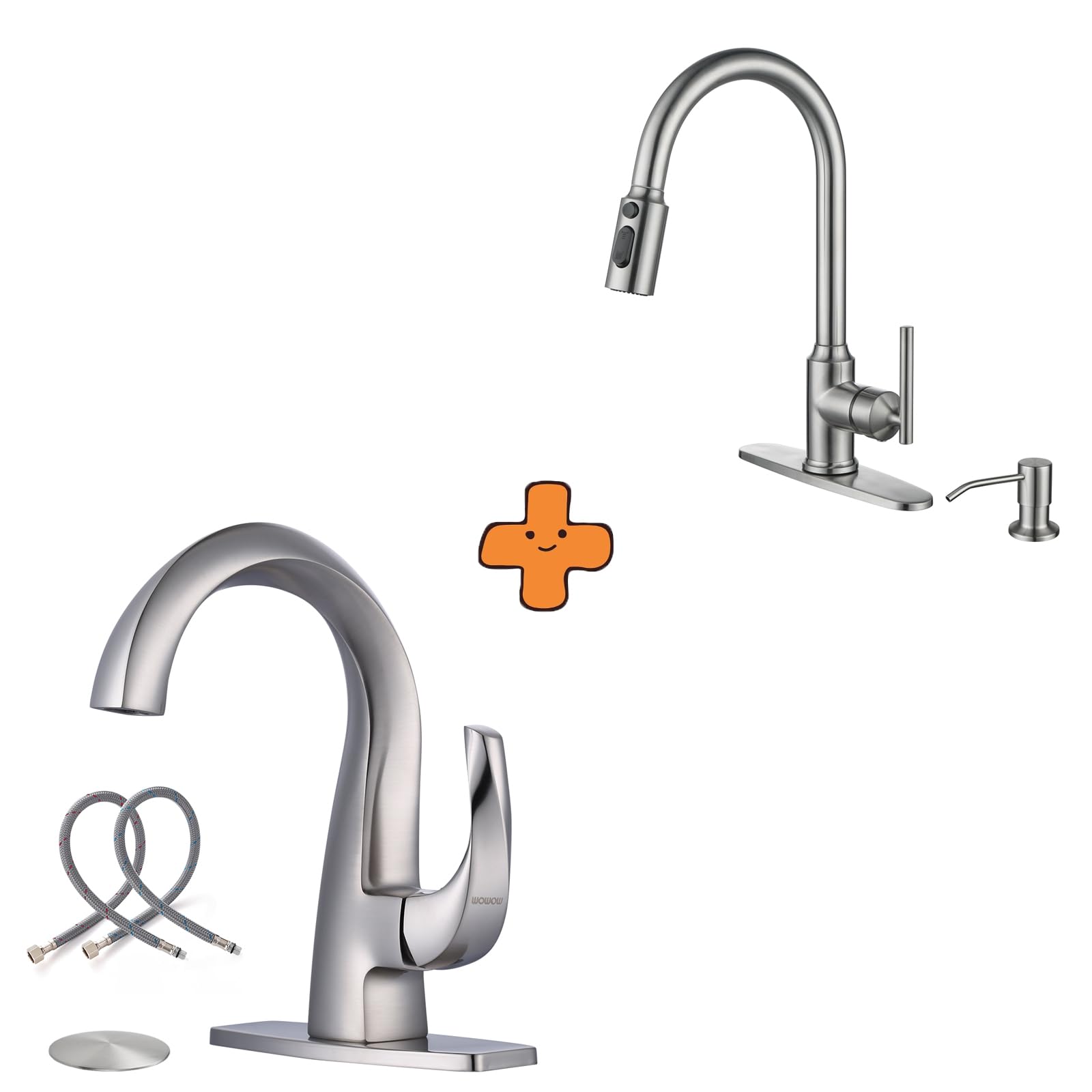 Jnfidosr Black Single Handle Bathroom Faucet, 1 Hole, High Arc, Brushed Nickel And Kitchen Faucets With Pull Down Sprayer, Brushed Nickel Kitchen Faucet With Sprayer