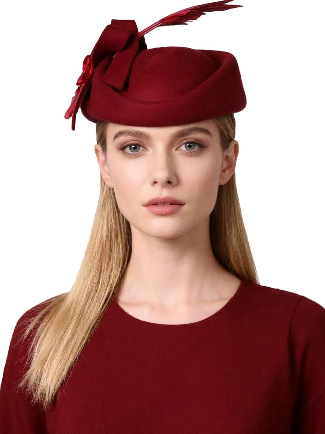 HIMESPORT Wool Felt Fascinators Hats Women Ladies Wedding Cocktail Tea Party Church Derby Cap Pillbox Hat with Feather