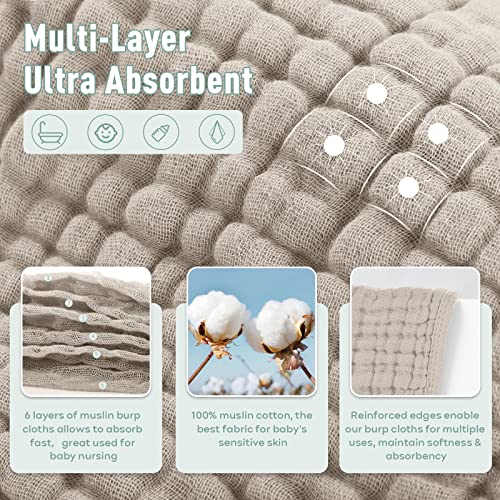 Yoofoss Muslin Burp Cloths 6 Pack Baby Washcloths Large 20''X10'' 100% Cotton 6 Layers Super Soft And Absorbent - Apricot White #TOP2