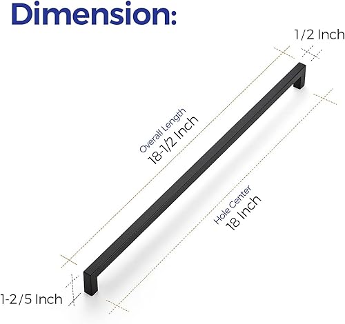 Miniatura 3 de Ravinte Paquete de 20 manijas cuadradas de gabinete de cocina de 18 pulgadas, color negro mate, tiradores de cajón negros, manijas de gabinete de