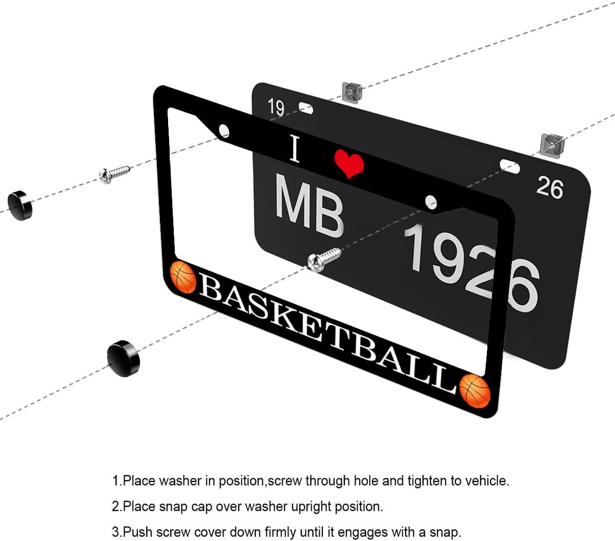 I Love Basketball License Plate Holder, Universal US Car License Plate Covers with Screws Washers Caps 12"x6"