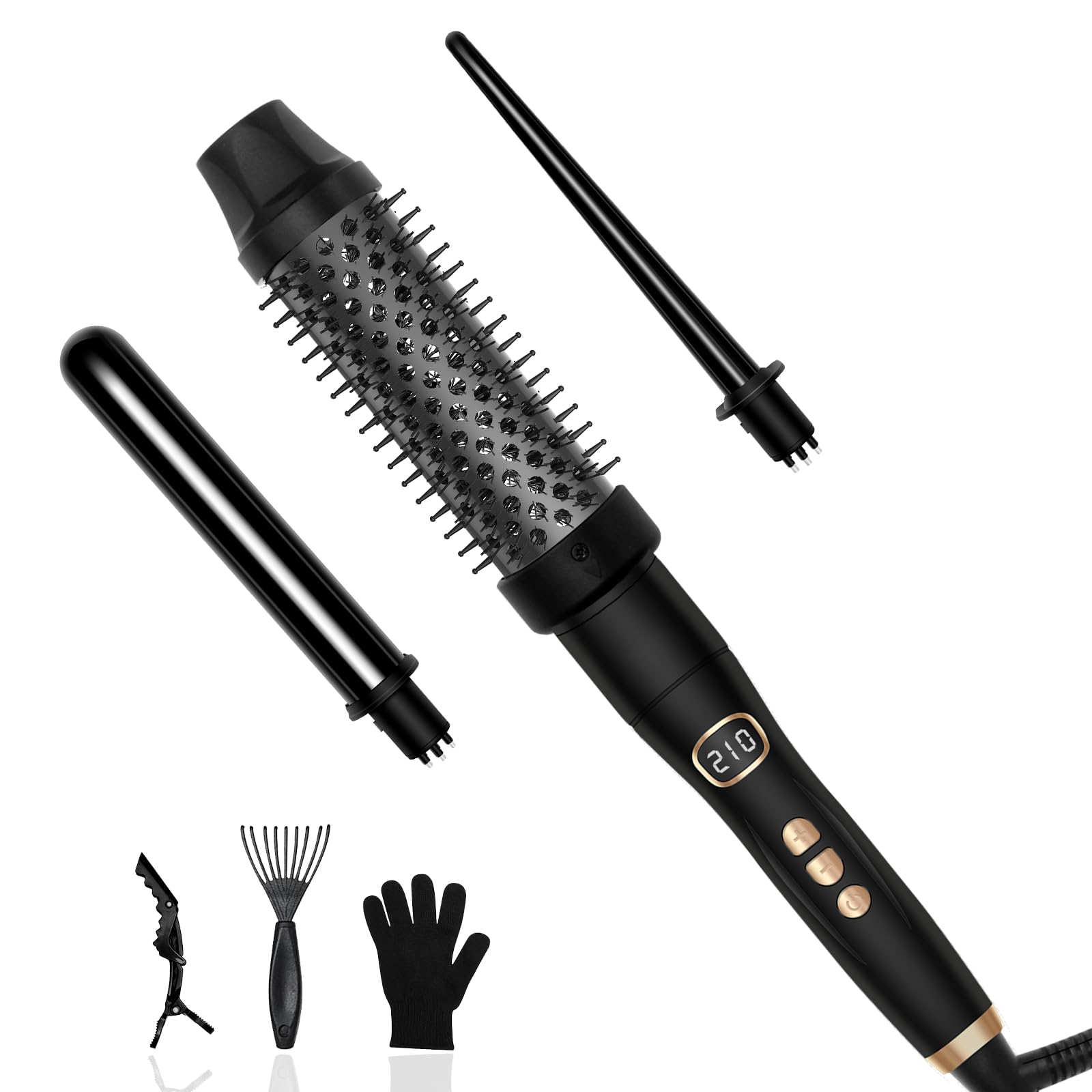 UKLISS Thermal Brush 3 en 1 Fer à Friser 9mm/19mm/28mm Curling Wand Brosse Thermique Hair Curler