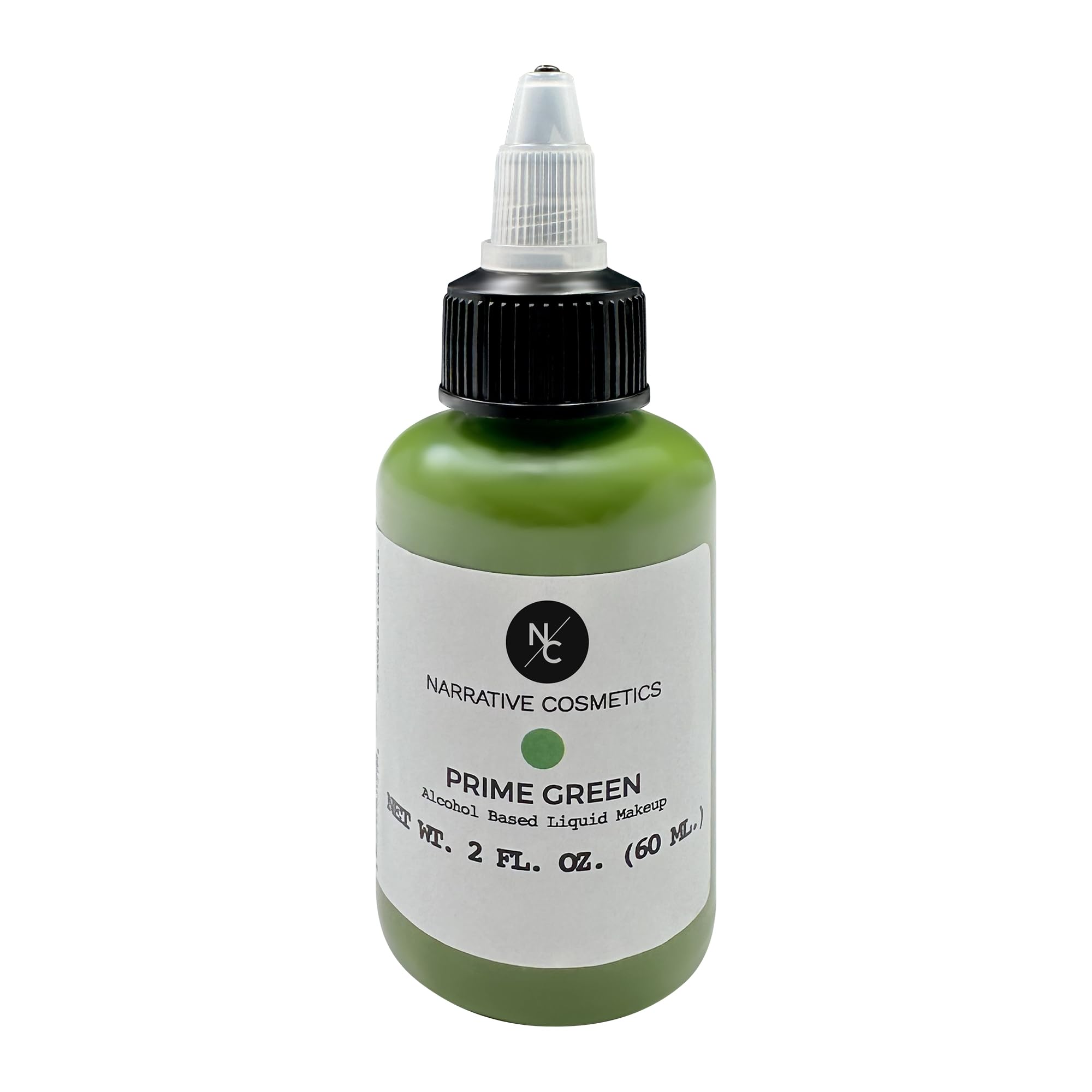 Narrative Cosmetics FX Alcohol Airbrush Paints - 60 ml, Skin Safe, Quick Dry, Waterproof, Sweatproof, Transferproof Liquid Makeup for Bodypainting, Theater, FX Makeup, Film and TV - Prime Green