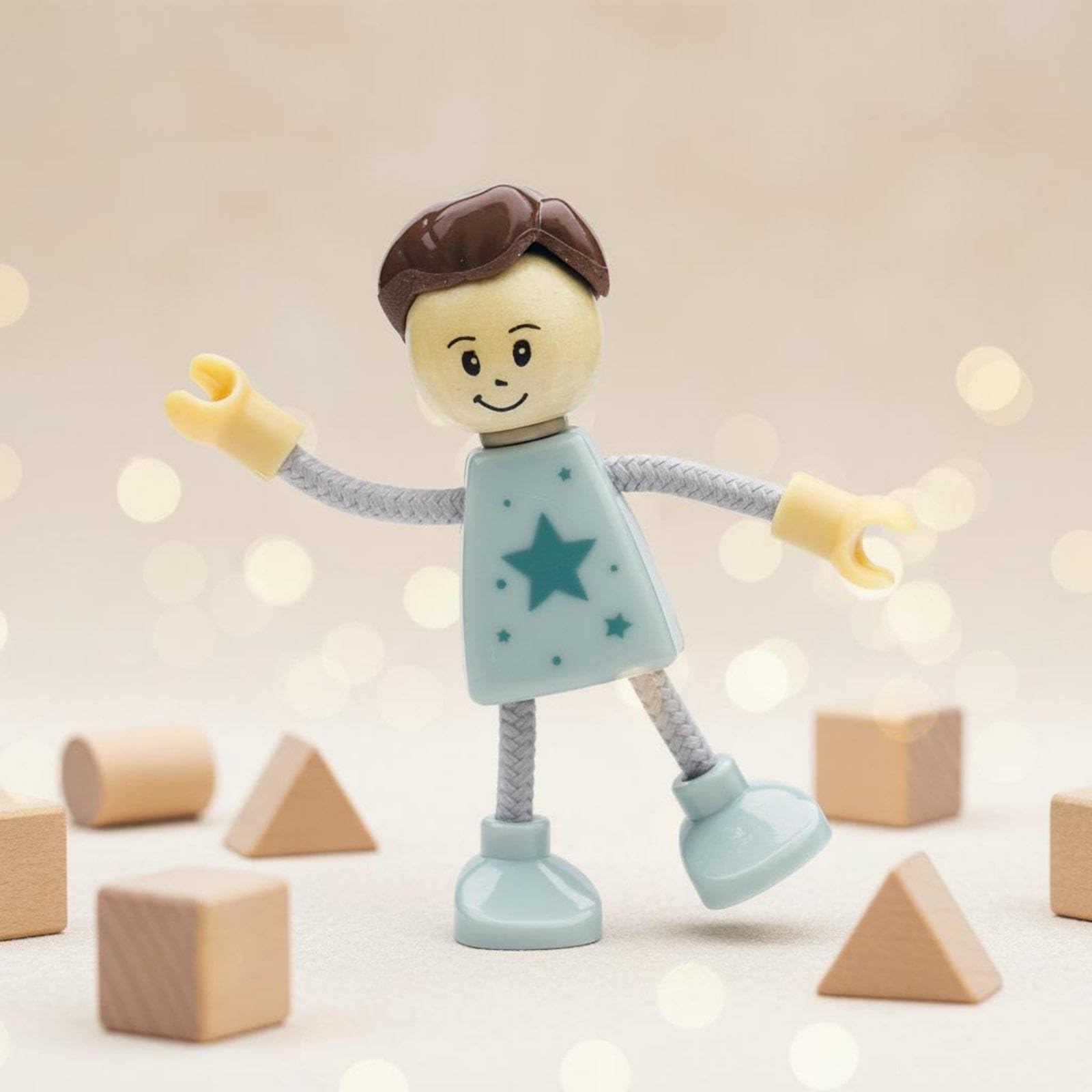 Sharplace 4 Pezzi Figura Articolata in Legno Bambini Pupazzo Personaggio Giocattolo Flessibile Artigianale con Giunti Solidi E Corda Adatto per Animazion, Come immagine, 6 pezzi