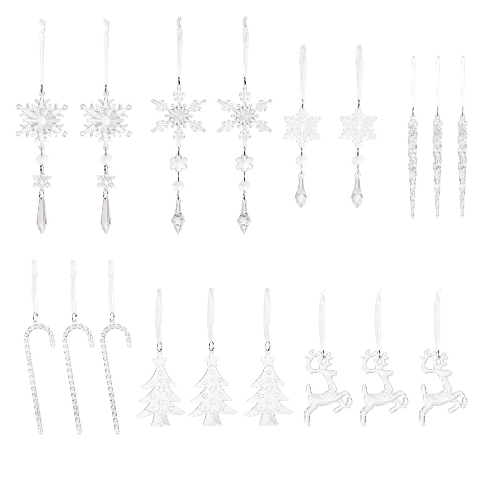 Buxuaaaa 18 Pcs Acrylic Snowflake Elk Christmas Ornaments for Tree, Home Holiday Indoor/Outdoor Party Decoration Christmas Tree Decorations