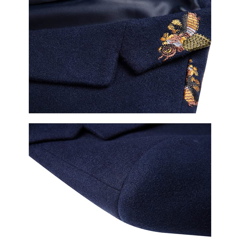 Mens Woolen Suit Jacket Bee Embroidery Blazer Casual 1 Button Sport Coat for Dinner, Party, Graduation3