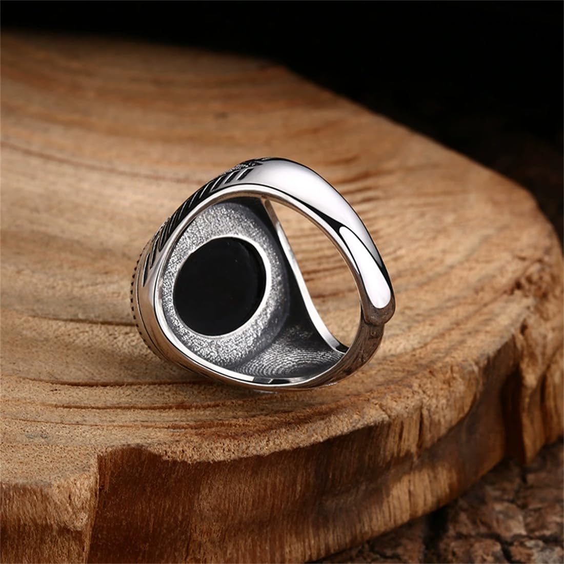 S925 Plata De Ley Circonita Negra Anillo Personalizado, Hip Hop Hombres Abierto Ajustable Simple Anillo,Plata,9