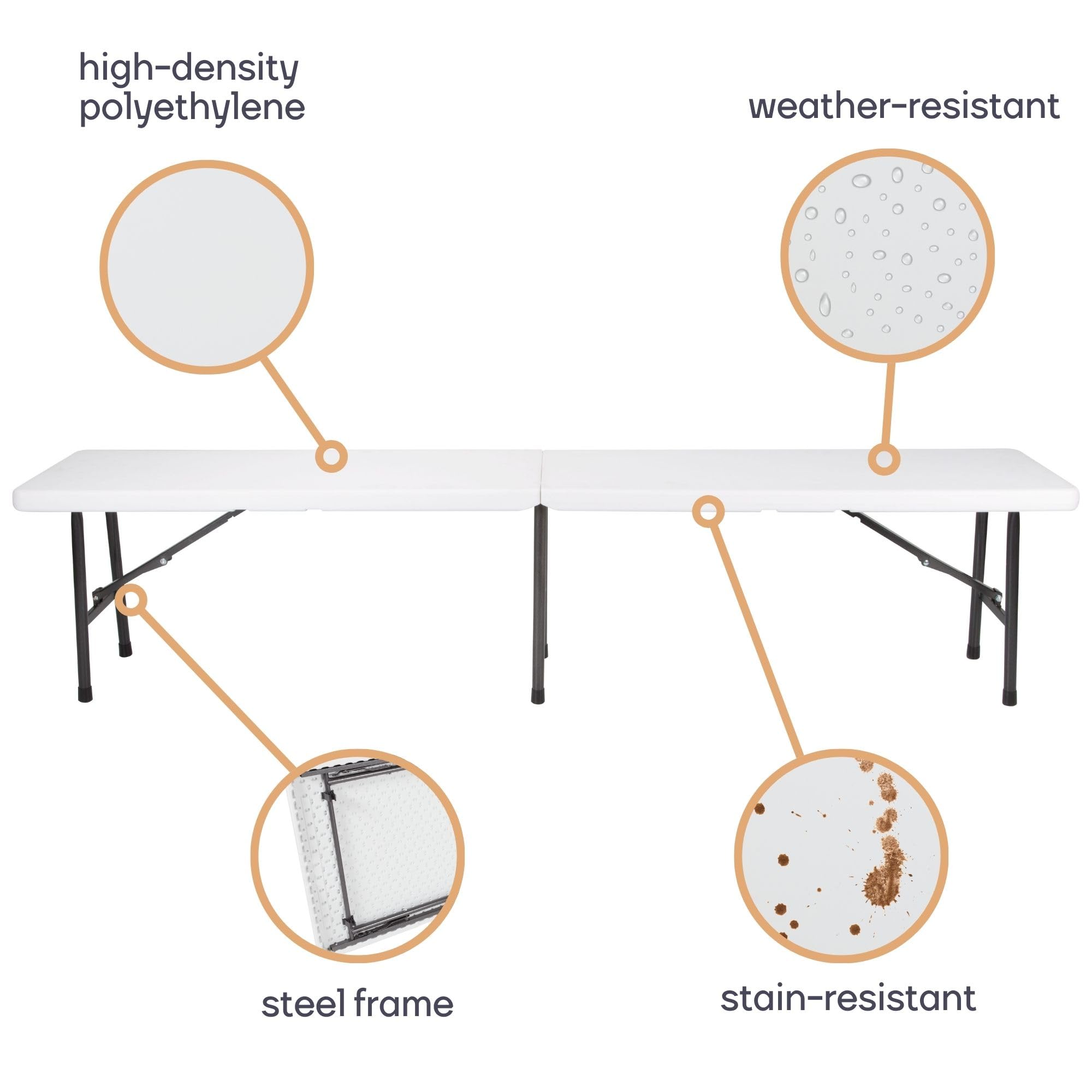 Perel Panca pieghevole con maniglia, panca da esterno resistente alle intemperie per giardino, terrazza, balcone, campeggio, picnic, barbecue o festa, portatile fino a 400 kg, bianca