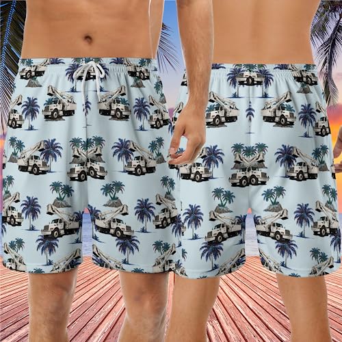 V-DECORPARKS Electrician Men's Swim Trunks - Powerline Worker Hawaiian Shorts for Men, Men's Summer Bathing Shorts Set 013