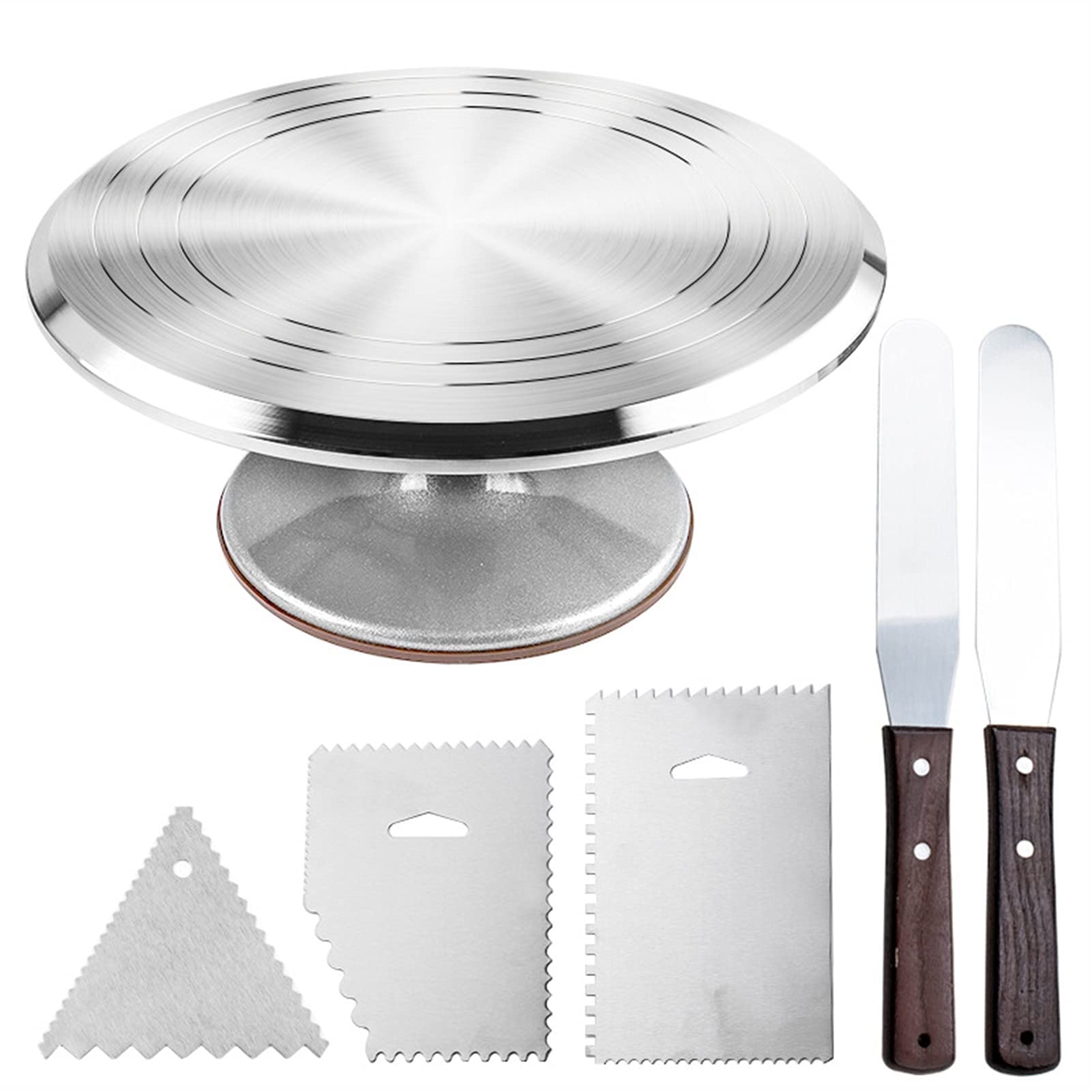 Tortenplatte Drehbar 6 teile / satz Drehteller Kuchen Dekoration Zubehör Set rotierende Kuchenständer Werkzeuge Metall Edelstahl Gebäck Spatelschaber Kuchen dekorieren Verbrauchsmaterial Kit