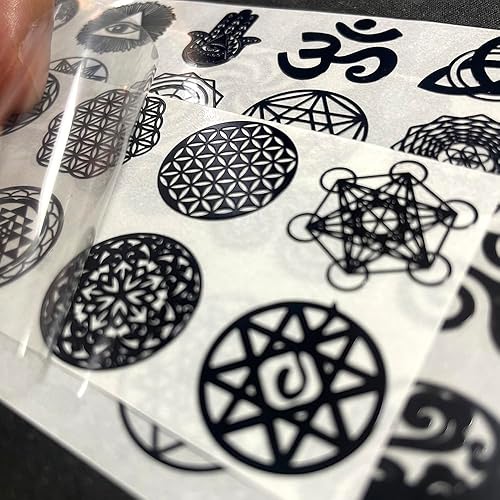 Miniatura 3 de METAL ARTEM 35 unidslote Flor de la Vida Metal Pegatina Geometría Orgone Pirámide Pegatina Autoadhesiva Calcomanías Negras