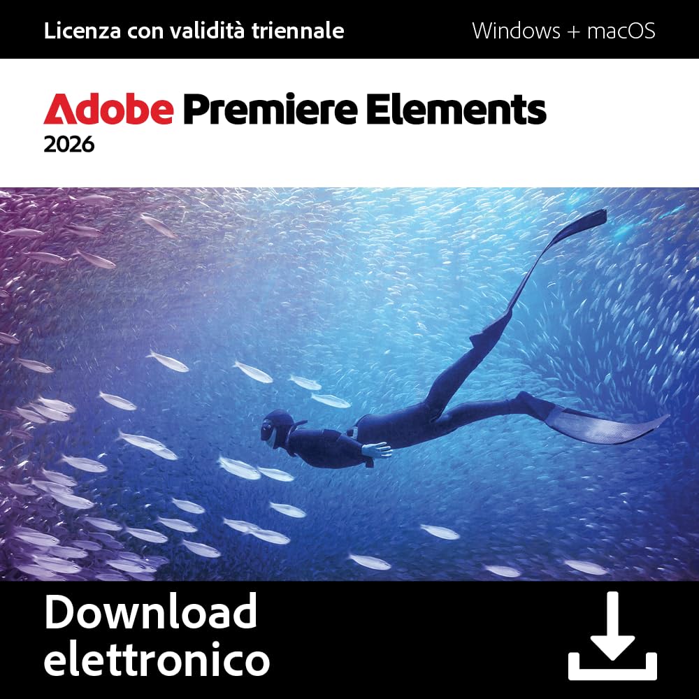 Adobe Premiere Elements 2026 | Licenza triennale | 1 Dispositivo |1 Utente|PC/Mac|Download Digitale