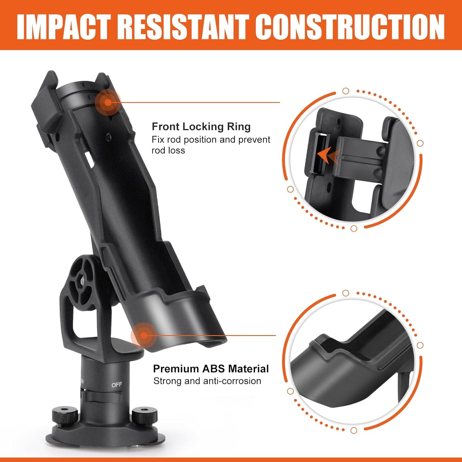BOOSTEADY Lot de 1 Support de Canne à Pêche pour Bateau et Kayak, Porte Canne à Pêche en Réglable à 360° pour Montage sur Rail ou sur Pont