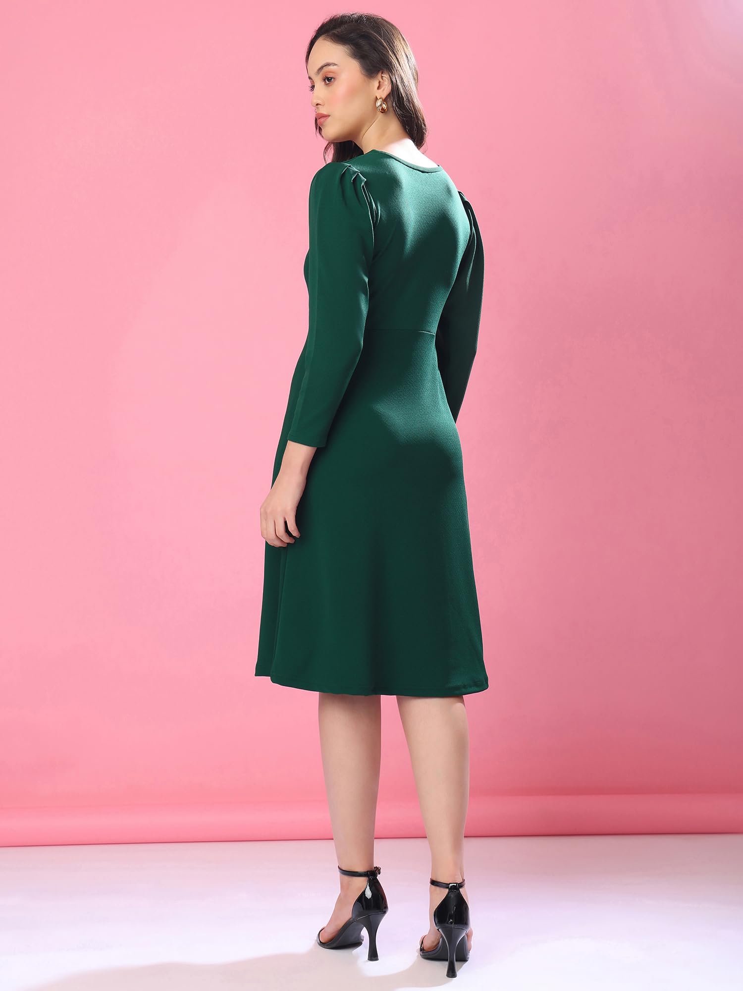 Purvaja Womens A-Line Knee Length Dress (Bely-062_Green_Medium)