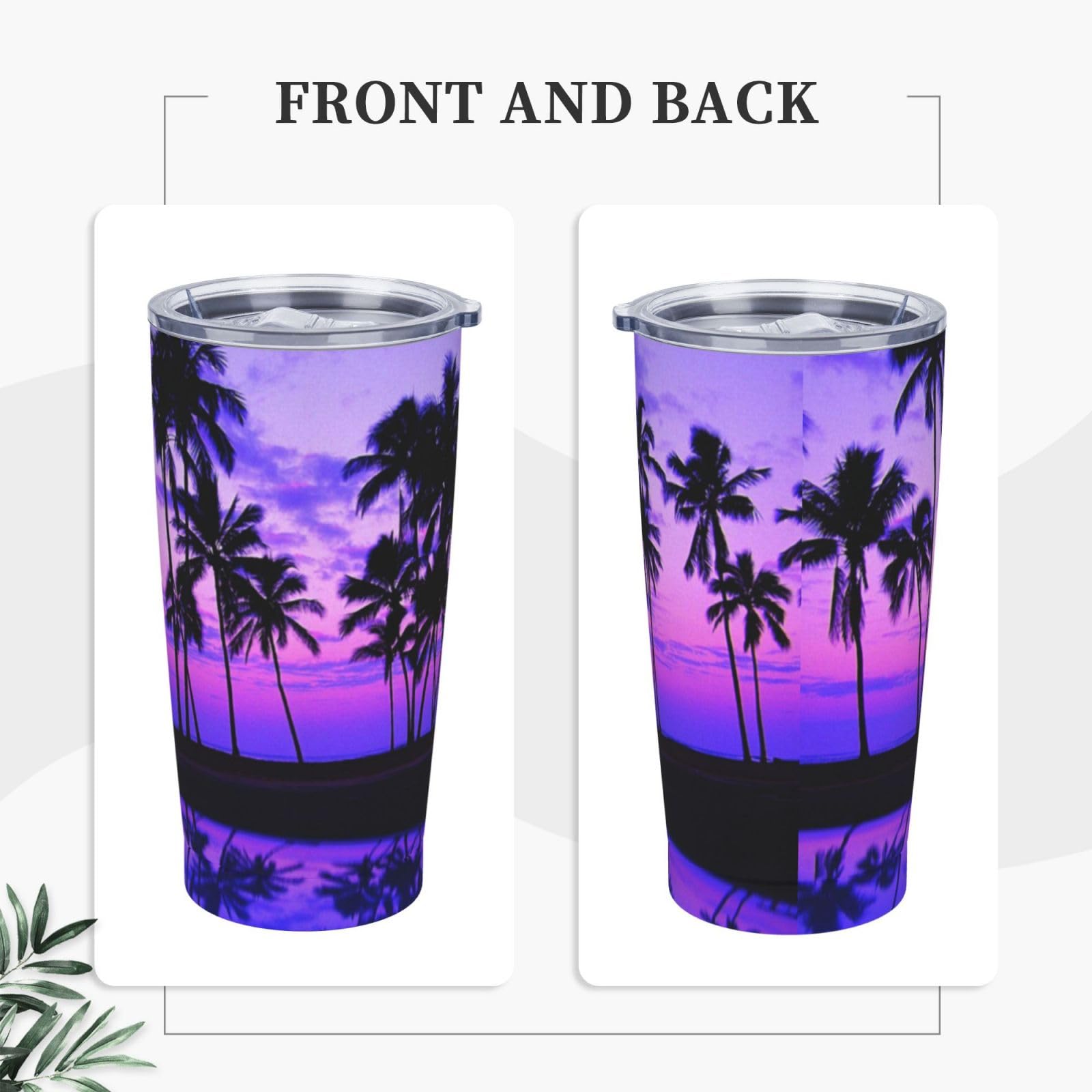 Tazza termica portatile con stampa tramonto viola con palma in acciaio inox