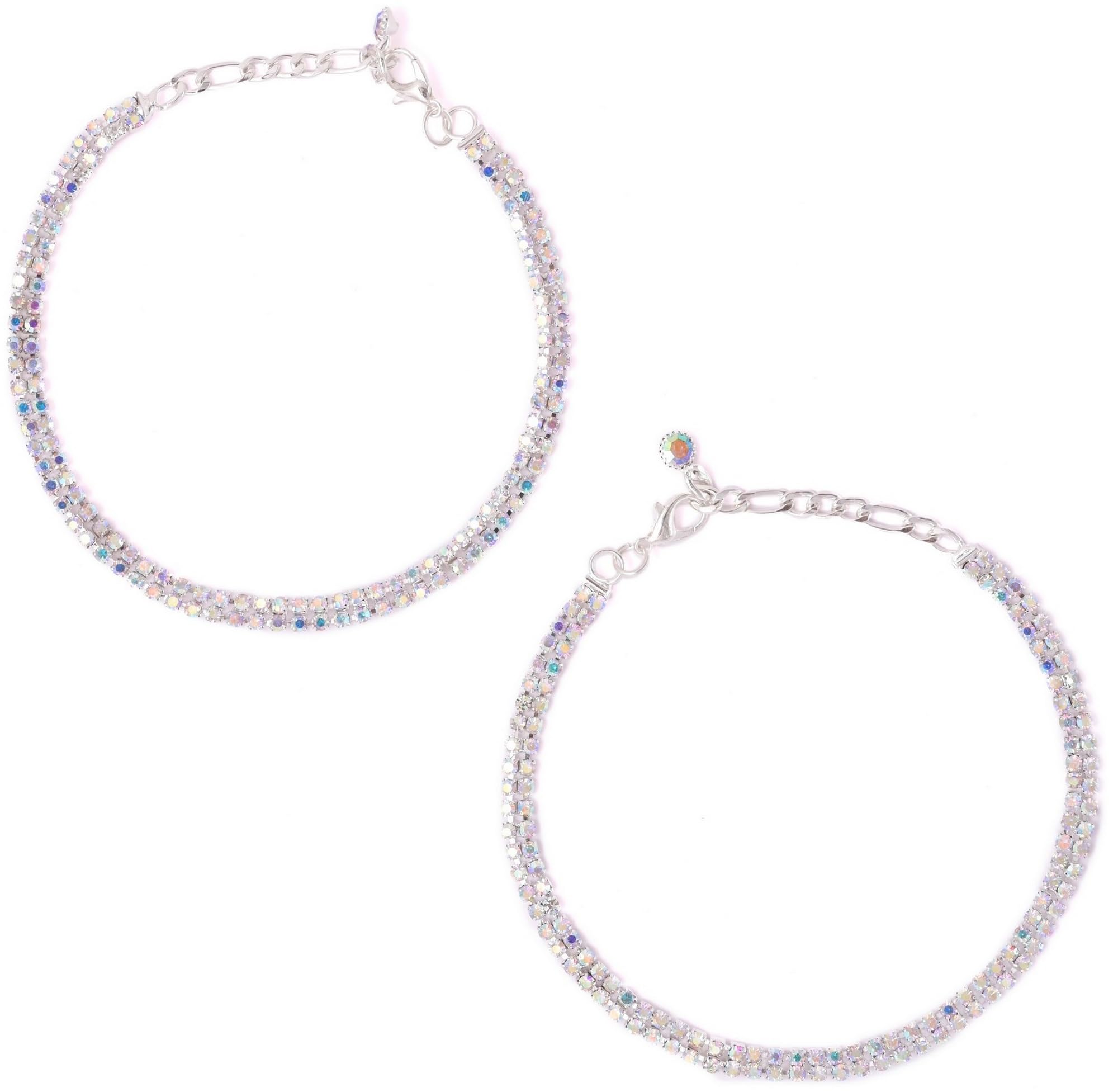FASHIONS Adjustable Stylish Silver Crystal Rhinestone Payal Pair Anklet Toes Foot Chain Ankle Leg Anklets For Girls Women-image-45