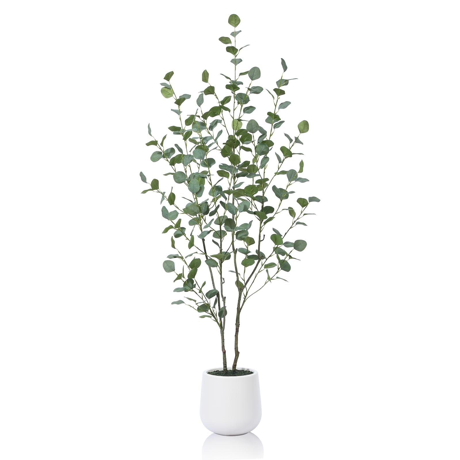 Artificial Eucalyptus Tree, 5ft Tall Fake Silk Plants for Indoor Home Decor, Large Faux Eucalyptus Tree with 9 in White Planter for Office Home Living Room Decor, 1 Pack