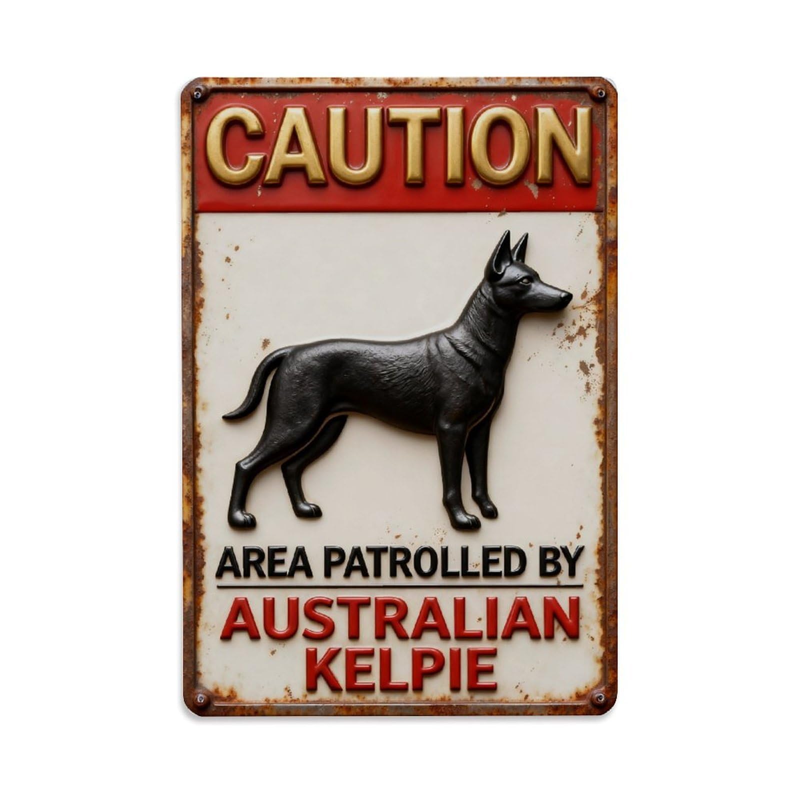 Caution Area Patrolled By Australian Kelpie Vintage Metal Tin Sign Retro Wall Decor, Bar Garage Cafe Kitchen Home Wall Art Poster Decoration 8x12inches