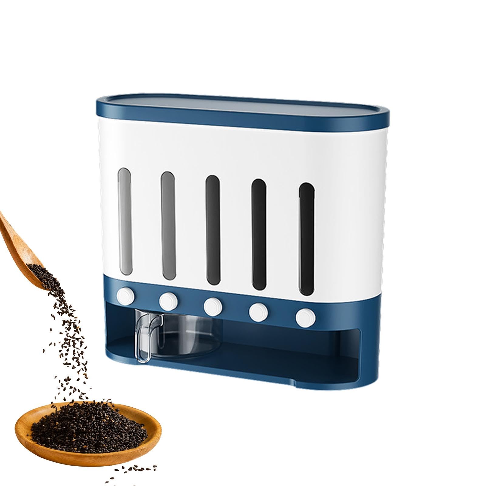 Contenitore per cereali – Porta cereali montato a parete, 5 scomparti, cucina domestica, contenitore da viaggio con finestra dispenser di cibo visibile per noci, cereali, snack, fagioli | cucina domestica, contenitore da viaggio con finestra dispenser di