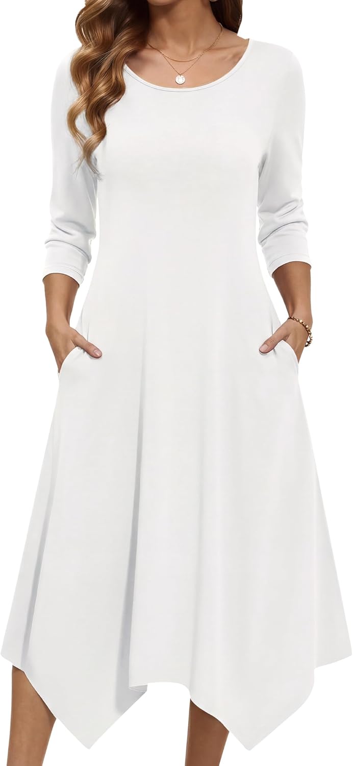 Zeagoo Midi Dresses Women 2026 Spring Dress 3/4 Sleeve Casual Dresses with Pockets A Line Summer Beach Sundress Zeagoo Midi Dresses Women 2026 Spring Dress 3/4 Sleeve Casual Dresses with Pockets A Line Summer Beach Sundress