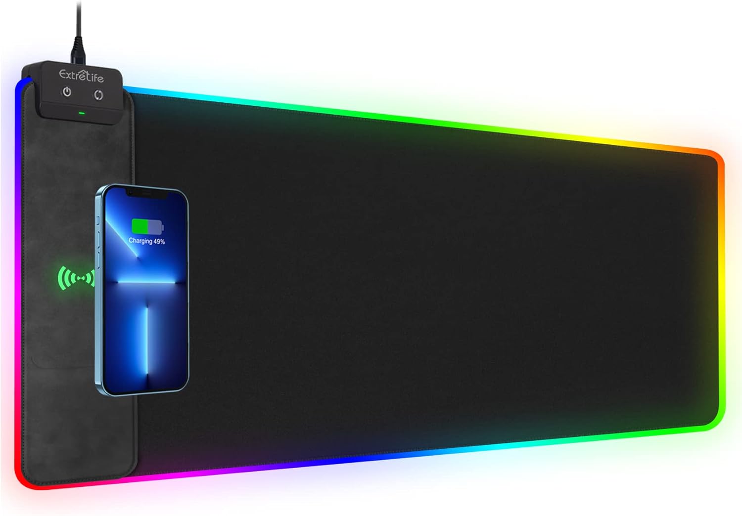 Wireless Charging RGB Gaming Mouse Pad, 31.5″x15.7″ Large Desk Mat, Desk Pad with Wireless Charger, Non-Slip Rubber Base, Waterproof, Computer Keyboard Mat for Gamer, Office, Home, Black Wireless Charging RGB Gaming Mouse Pad, 31.5″x15.7″ Large Desk Mat, Desk Pad with Wireless Charger, Non-Slip Rubber Base, Waterproof, Computer Keyboard Mat for Gamer, Office, Home, Black