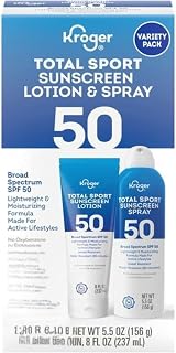 Broad Spectrum SPF 50 Sunscreen Lotion and Spray Variety Pack, UVA/UVB Protection, Water Resistant, Oxybenzone Free, 8 oz Lotion + 5.5 fl oz Spray, 2 Count